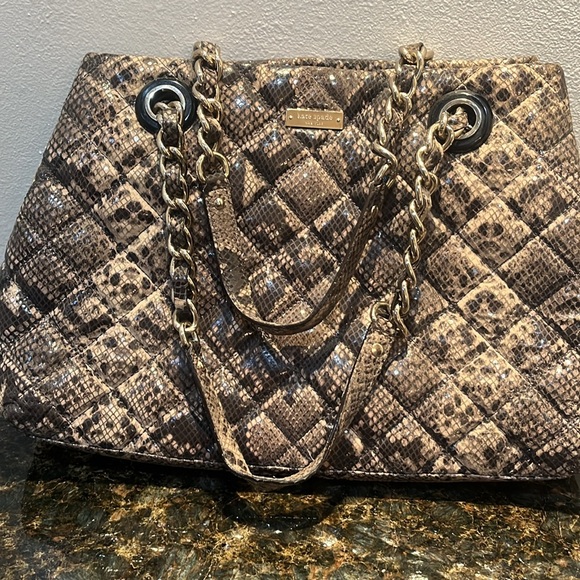 KATE SPADE Gold Coast Maryanne quilted snake print chain strap handbag purse - Picture 2 of 8
